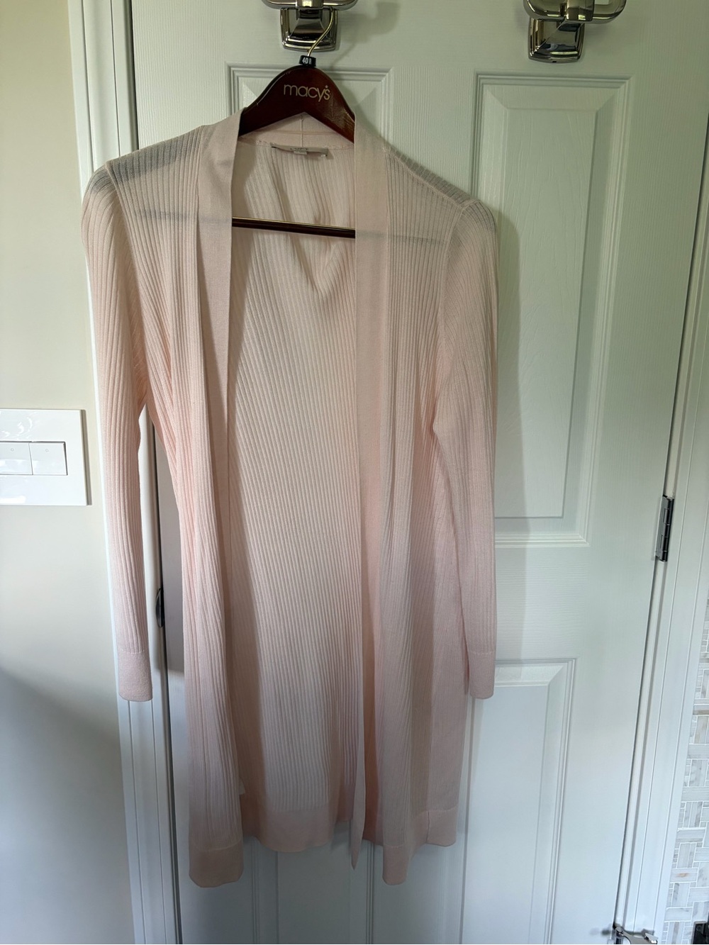 LOFT Pale Pink Ribbed Open-Front Cardigan Duster Sweater